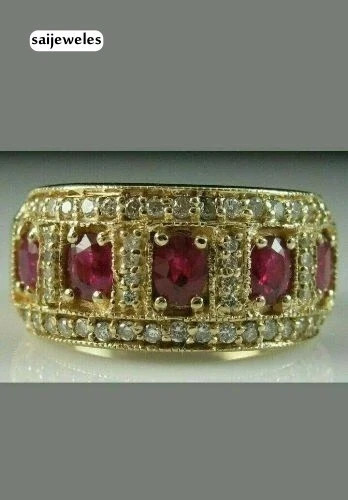 Men’s Engagement Wedding Ring 3CT Oval Cut Real Red Ruby 14K Yellow Gold Finish