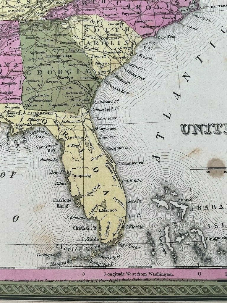 AUTHENTIC MAP OF THE EASTERN UNITED STATES MAP – 1847 – SPECIAL PRICING!