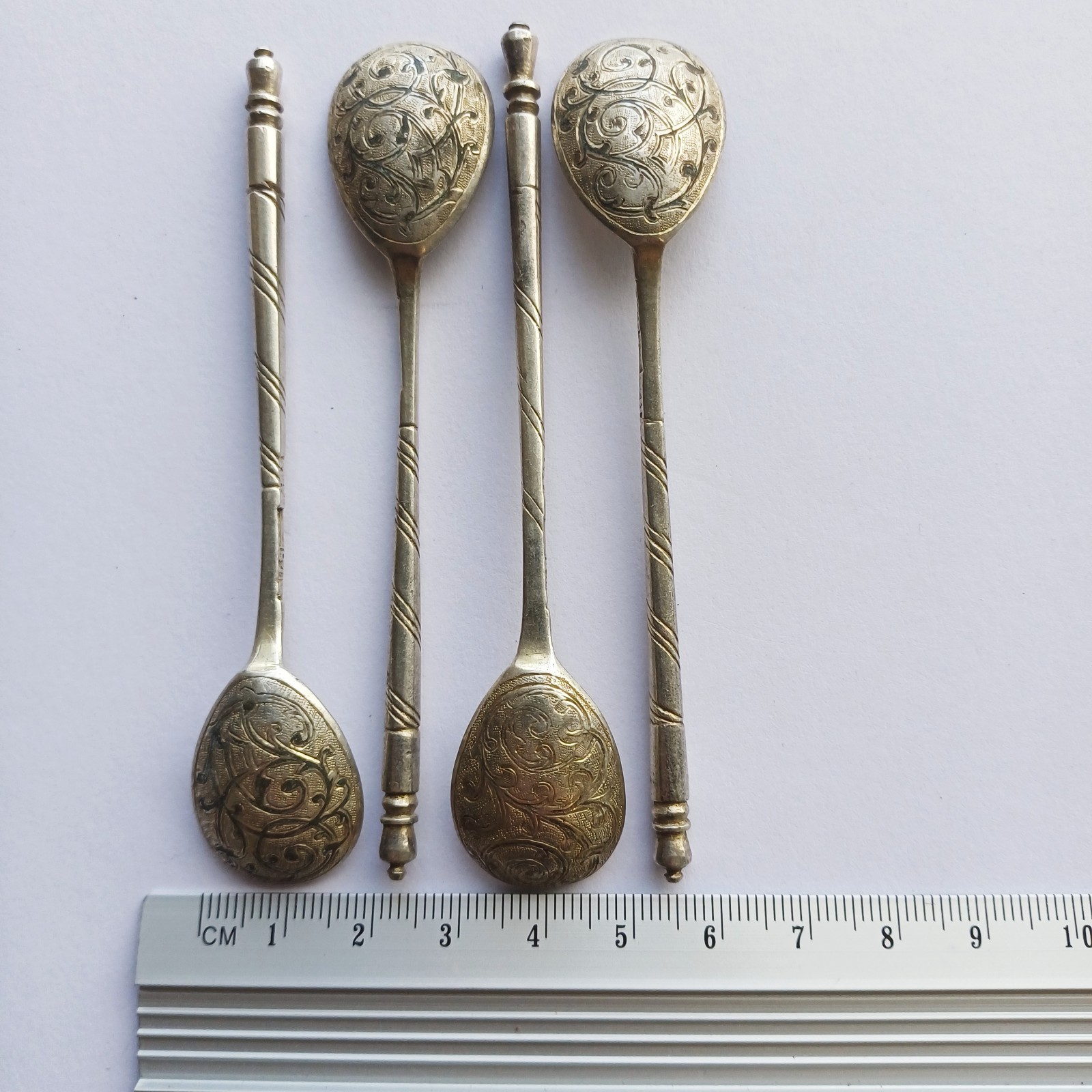 Antique Imperial Russian 84 Silver Spoons Set of 4 Hallmarked ИА Moscow 1866 43g