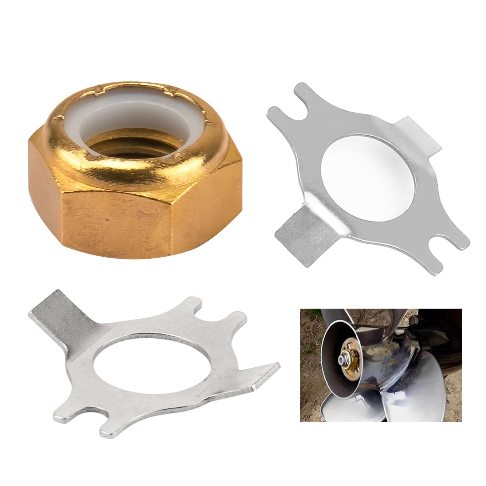 Marine Prop Nut and Lock Tab Washer Kit 18-3702 Fit for 1.125 inches, Silver