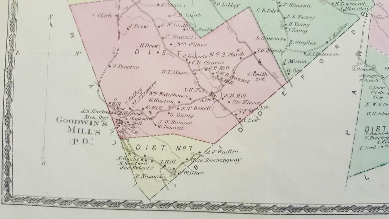Antique Colored MAP – DAYTON & CORNISH, MAINE – / Atlas York County, ME – 1872