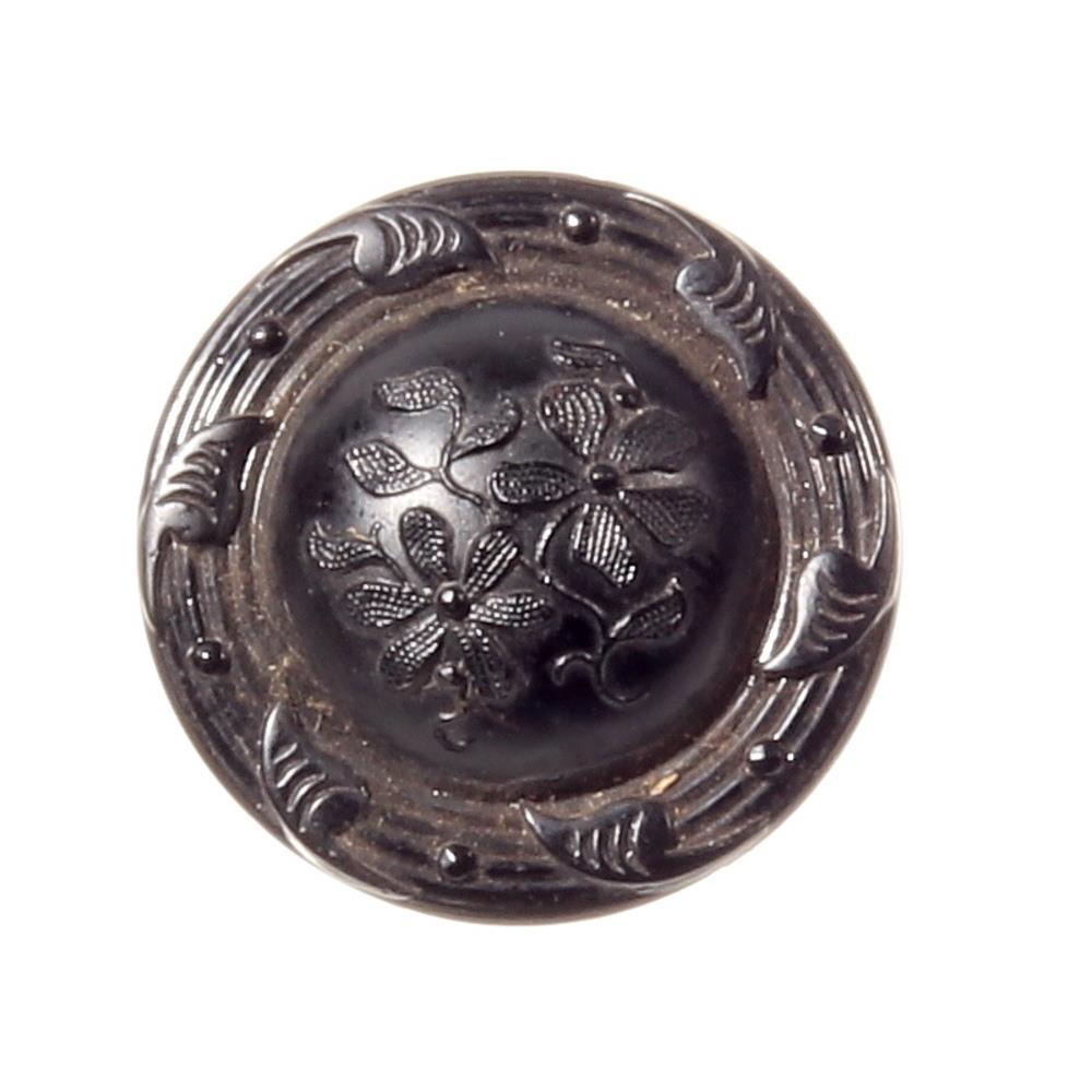 Czech antique Victorian ivy leaf floral black glass button 23mm