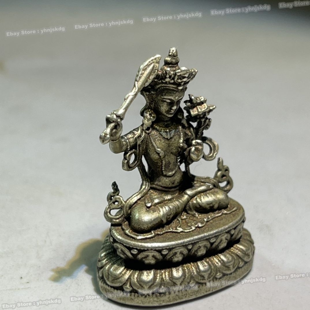 Solid Silver Manjushri Statue – Tibetan Buddhist Wisdom Deity Home Altar 1.38”