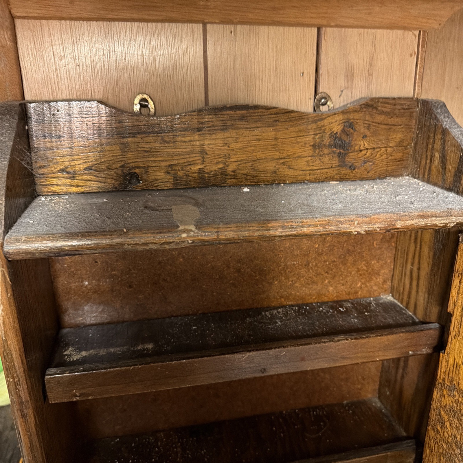 Antique Oak Bathroom Medicine Cabinet with Mirror and Towel Bar 1930s