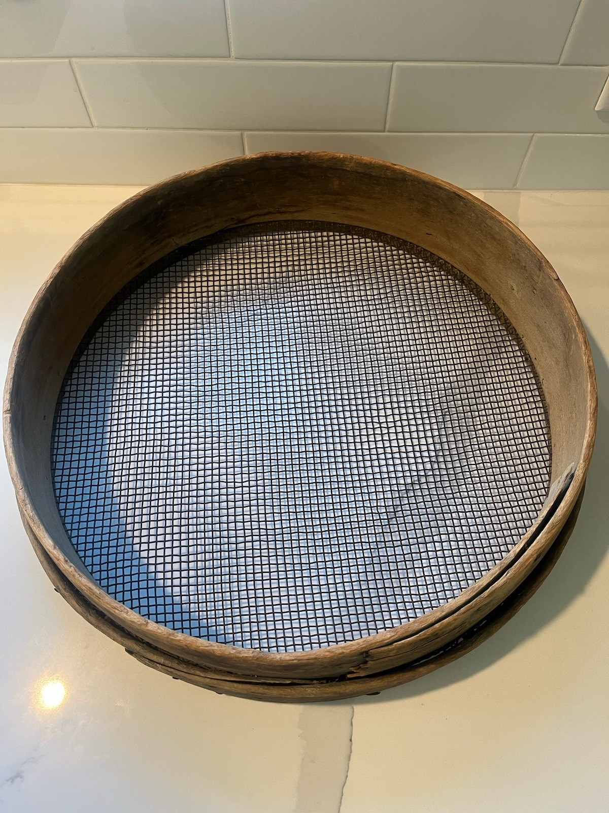 Antique Primitive 17” Diameter Large Bentwood Grain Sieve/Flour Sifter