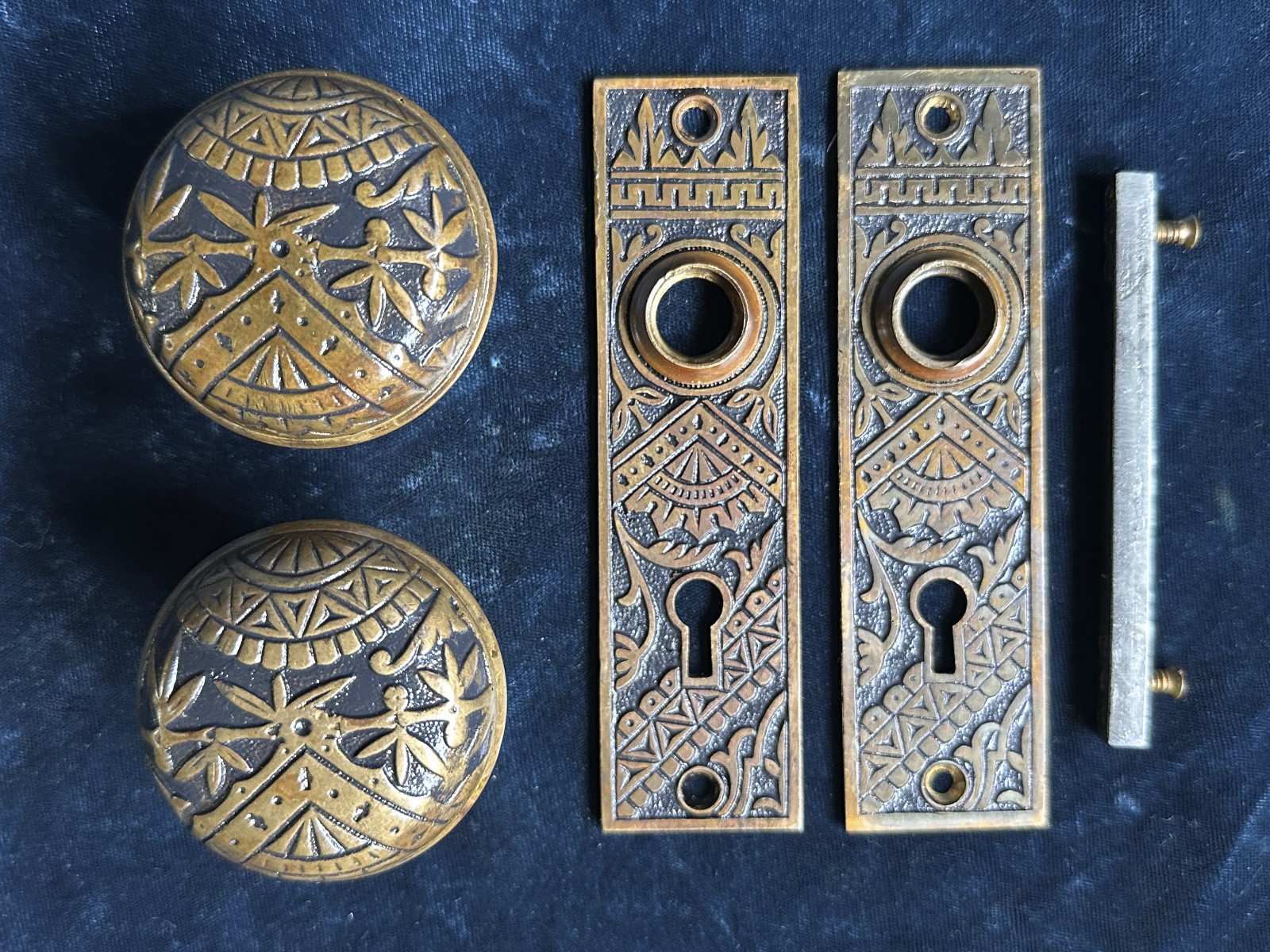 Antique Branford “Oriental” Door Passage Set: Doorknobs & Backplates B-11720