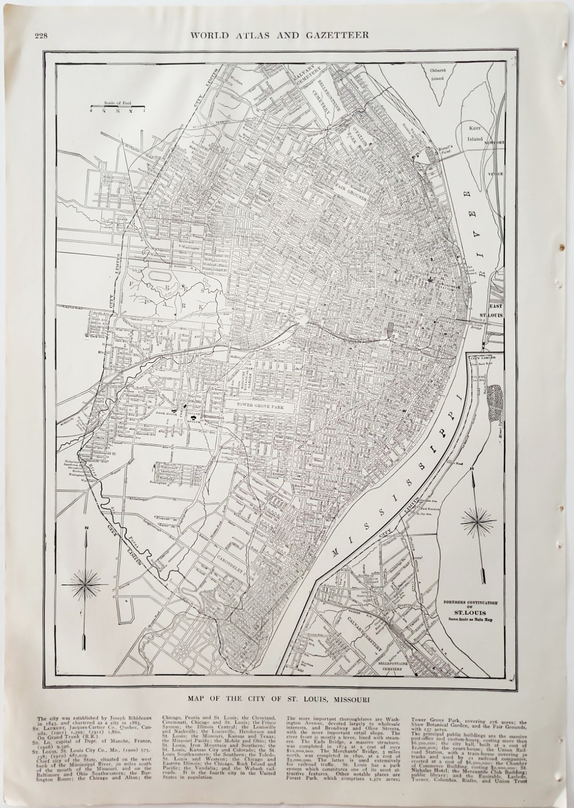1914 St Louis Missouri City Map Antique Atlas Sheet Collier Transportation E14