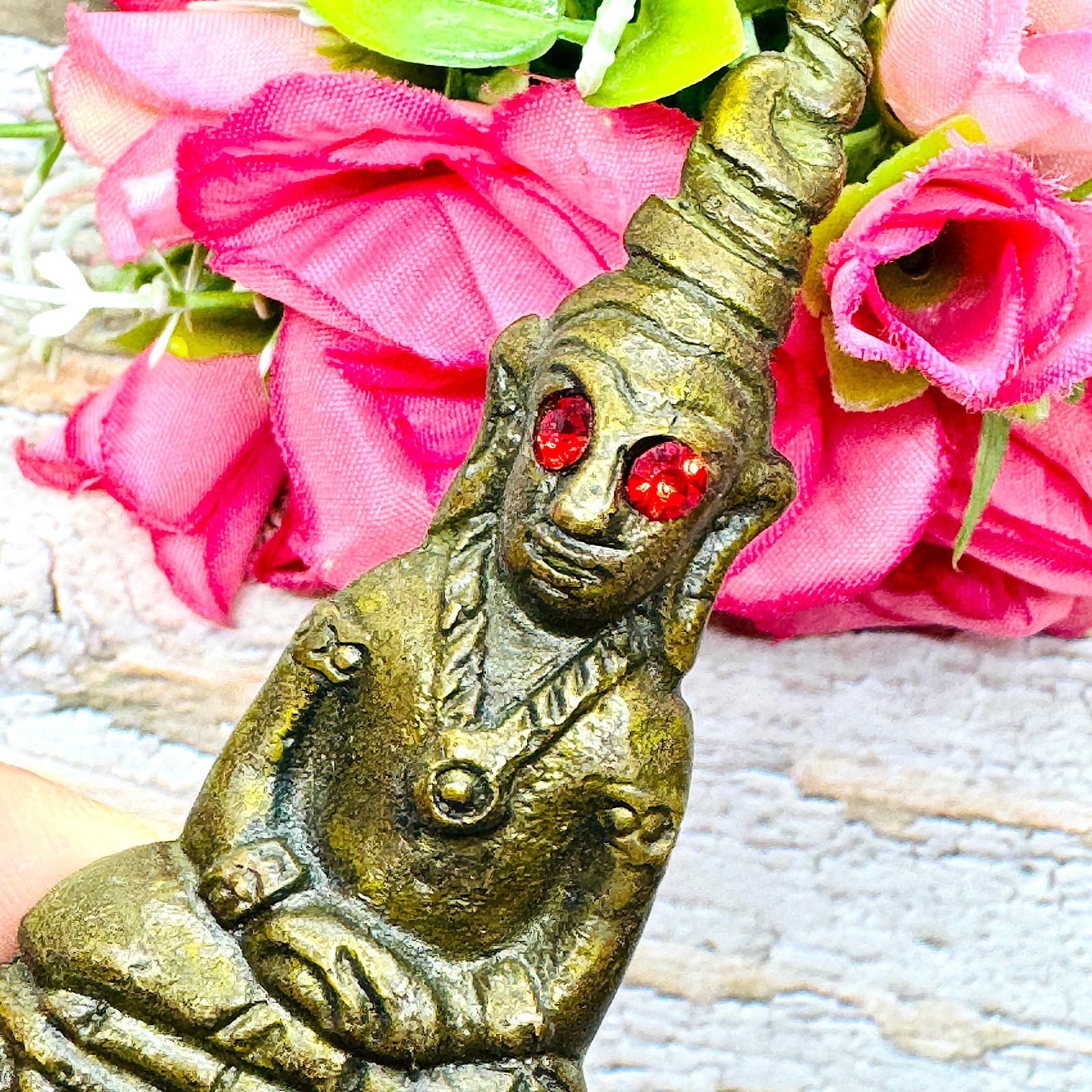 Ngung Bronze Miniature Master Magic Big Boss Control Mind Mien Thai Amulet 18607