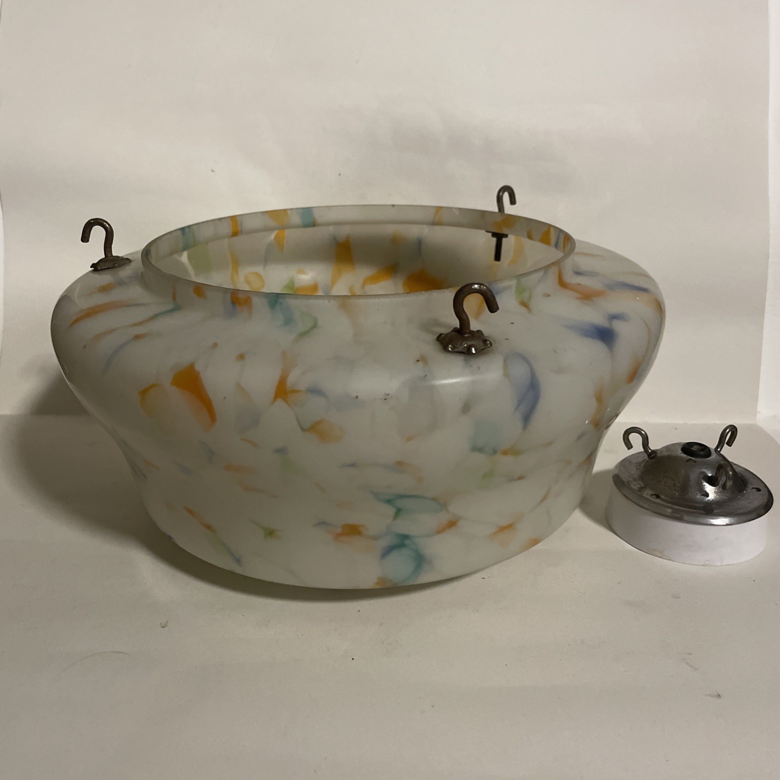 Art Deco 1930s Glass Ceiling Plaffonier Flycatcher Bowl Pendant Shade & Rose