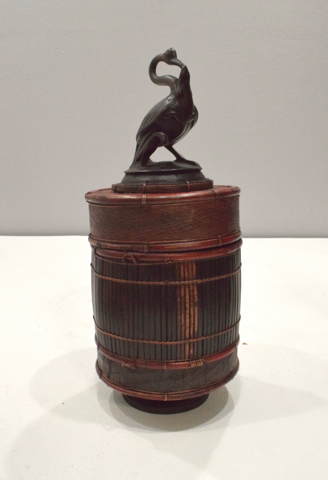 Basket Indonesian Palm Leaf Container Animal Wood Carving Top