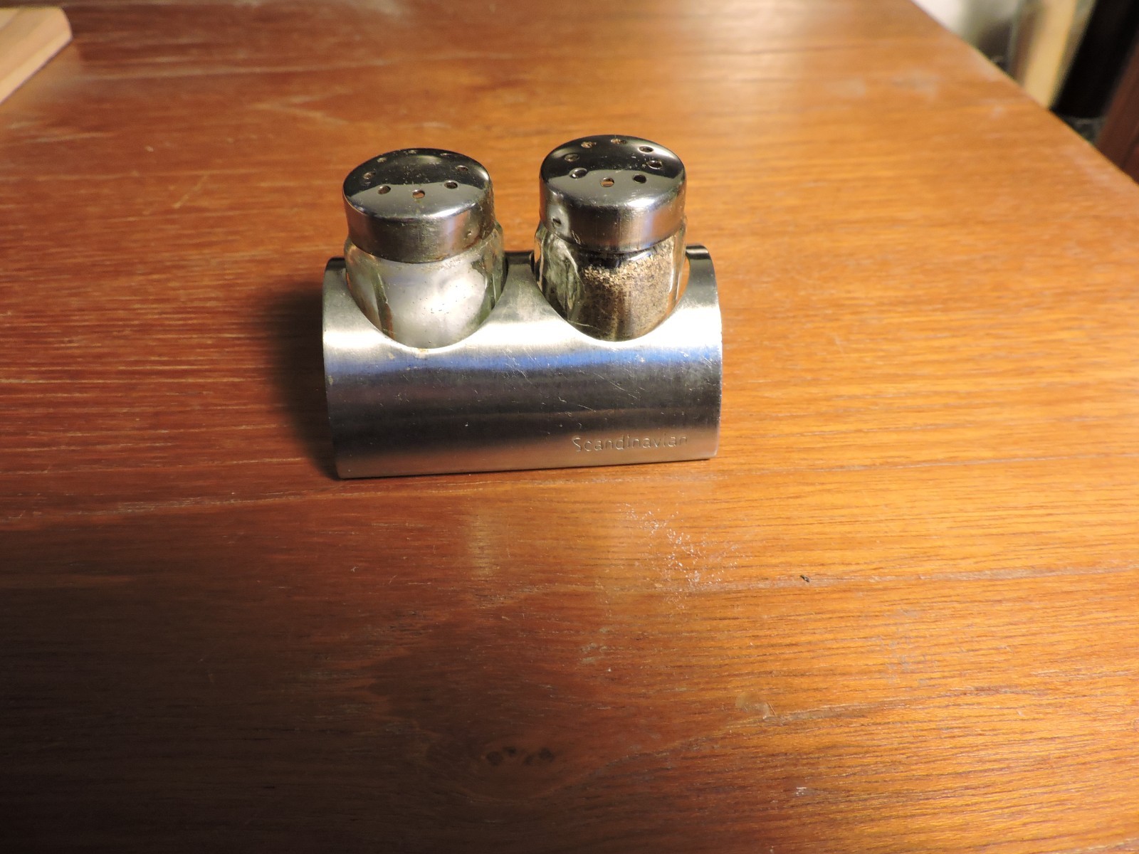 RARE Georg Jensen Salt Pepper Shakers Set SAS Airline Glass and Stainless Steel