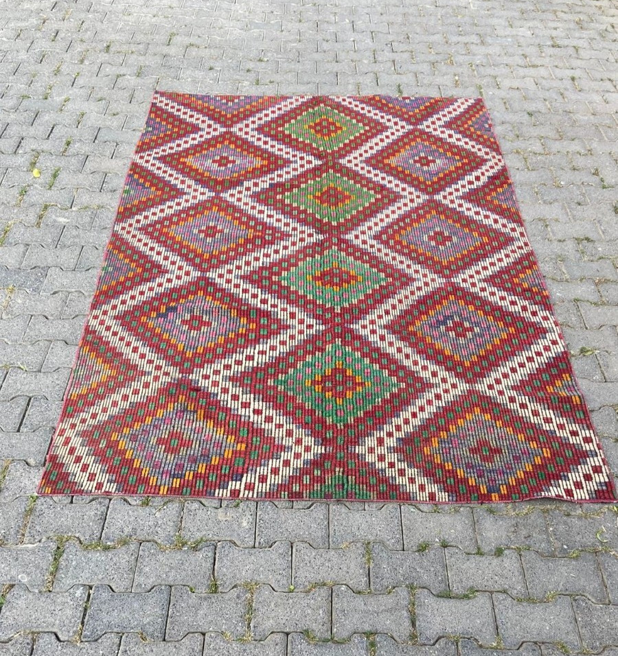 Cicim Kilim, 5.3 x 8.6 ft Area Rug, Multicolor Rug Handmade Wool Kilim Rug Deco