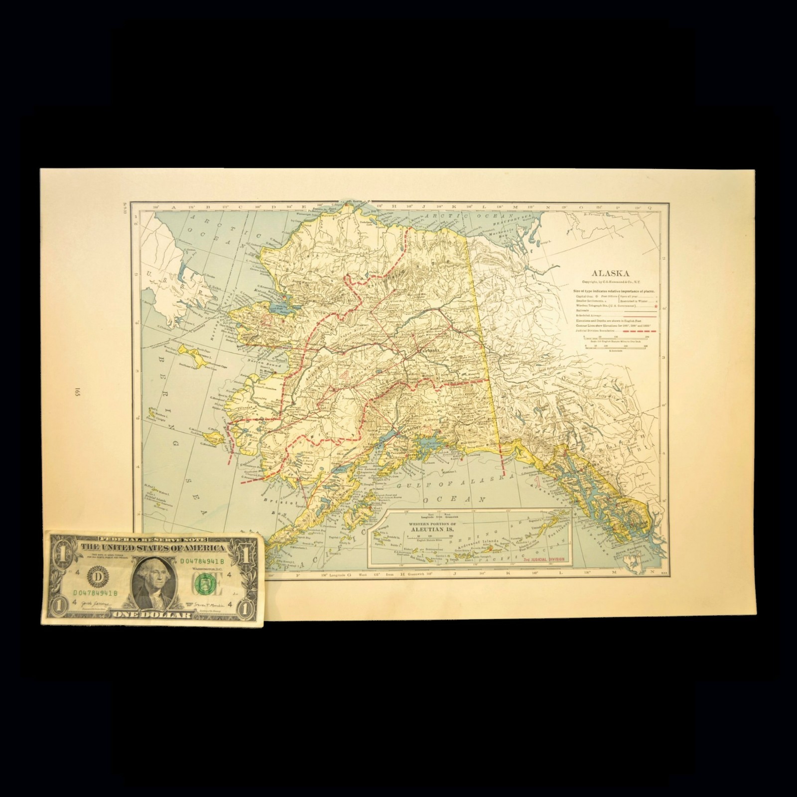 Vintage ALASKA Map Judicial Districts Fairbanks Airways Flight Paths Anchorage