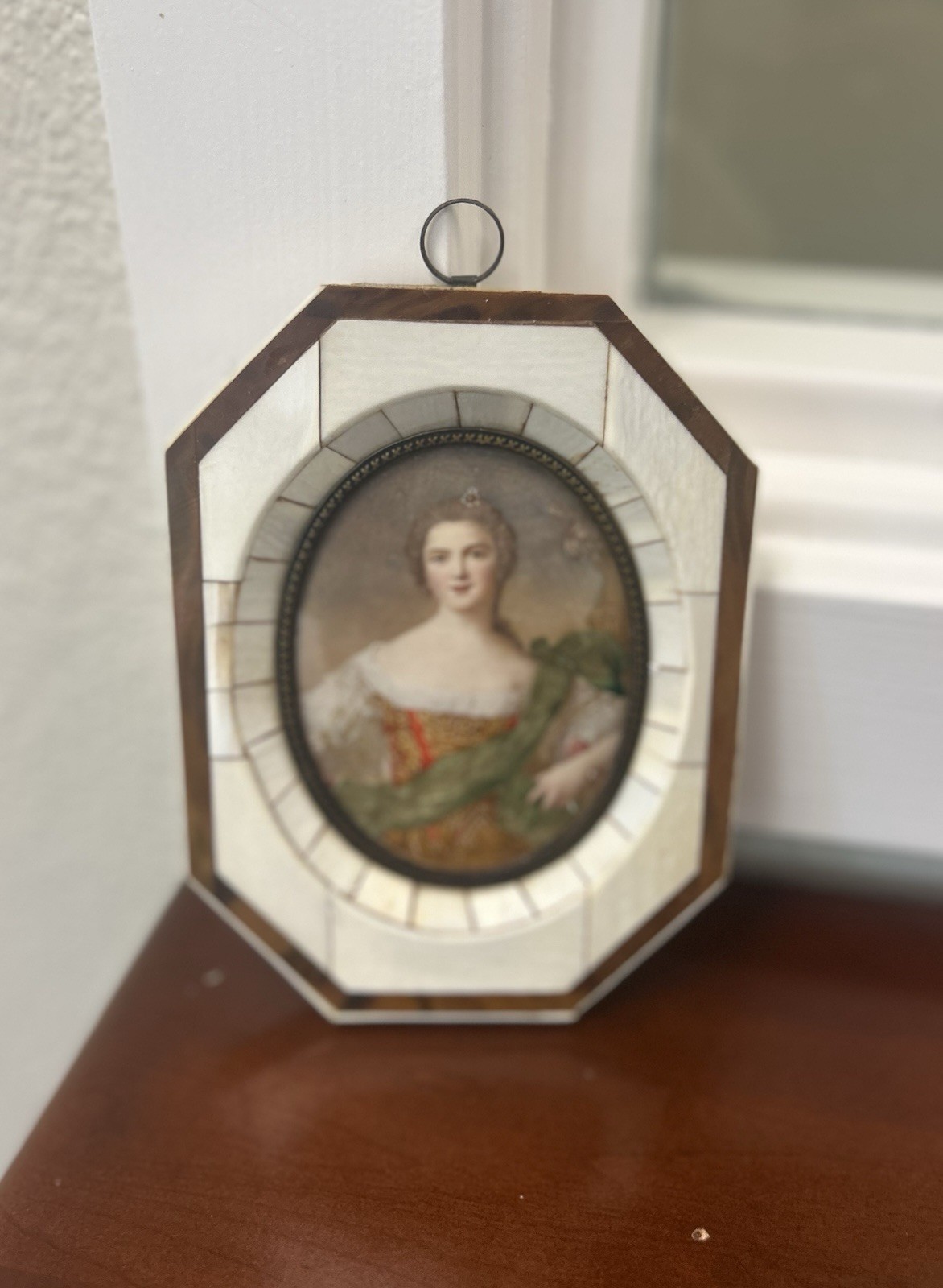 Antique Victorian Era 1800’s Octagonal Framed Royal Lady Mini Portrait