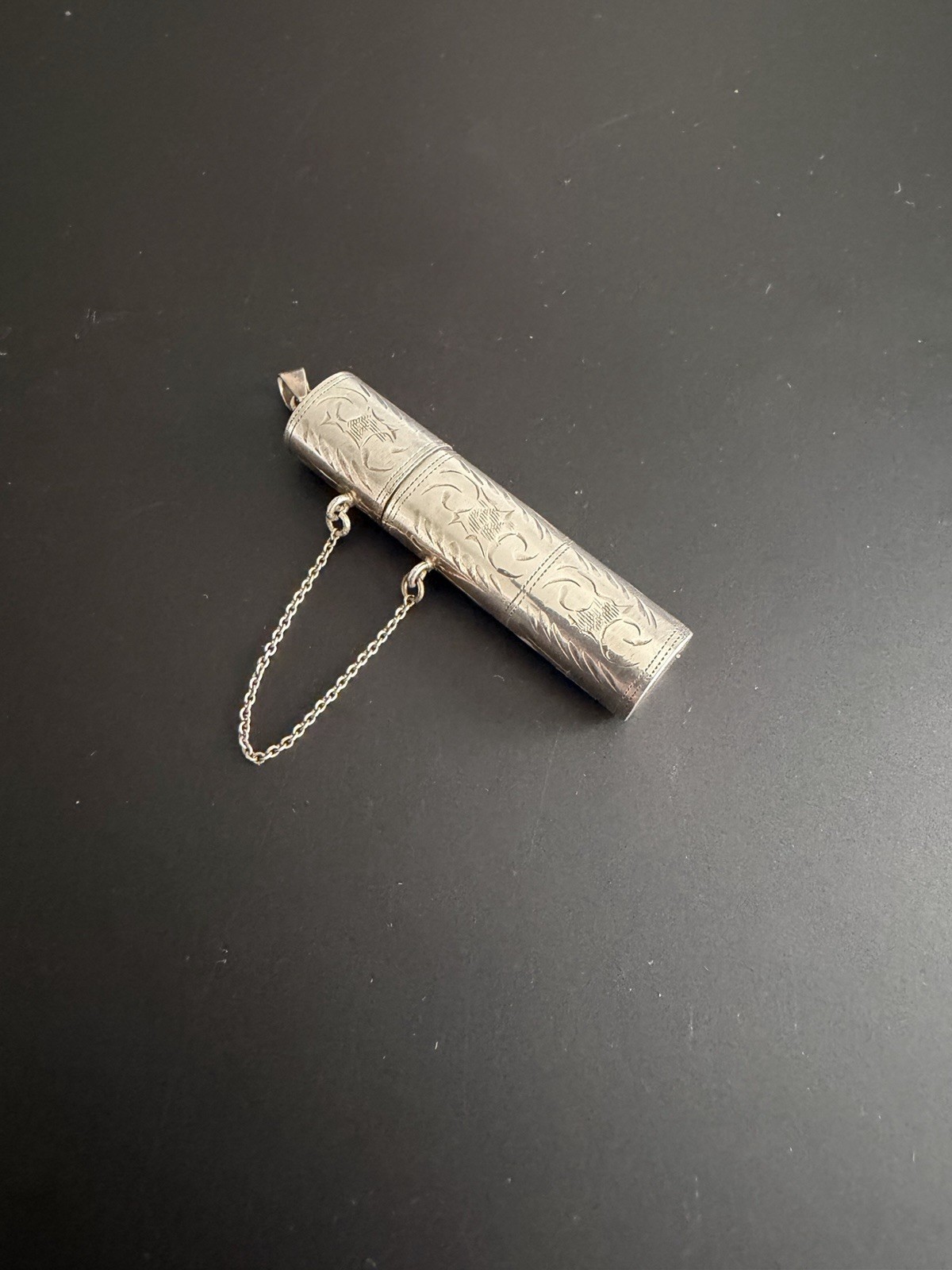 Victorian Style Solid Silver Needle Case Pendant Bright Cut CME Jewellery 1995