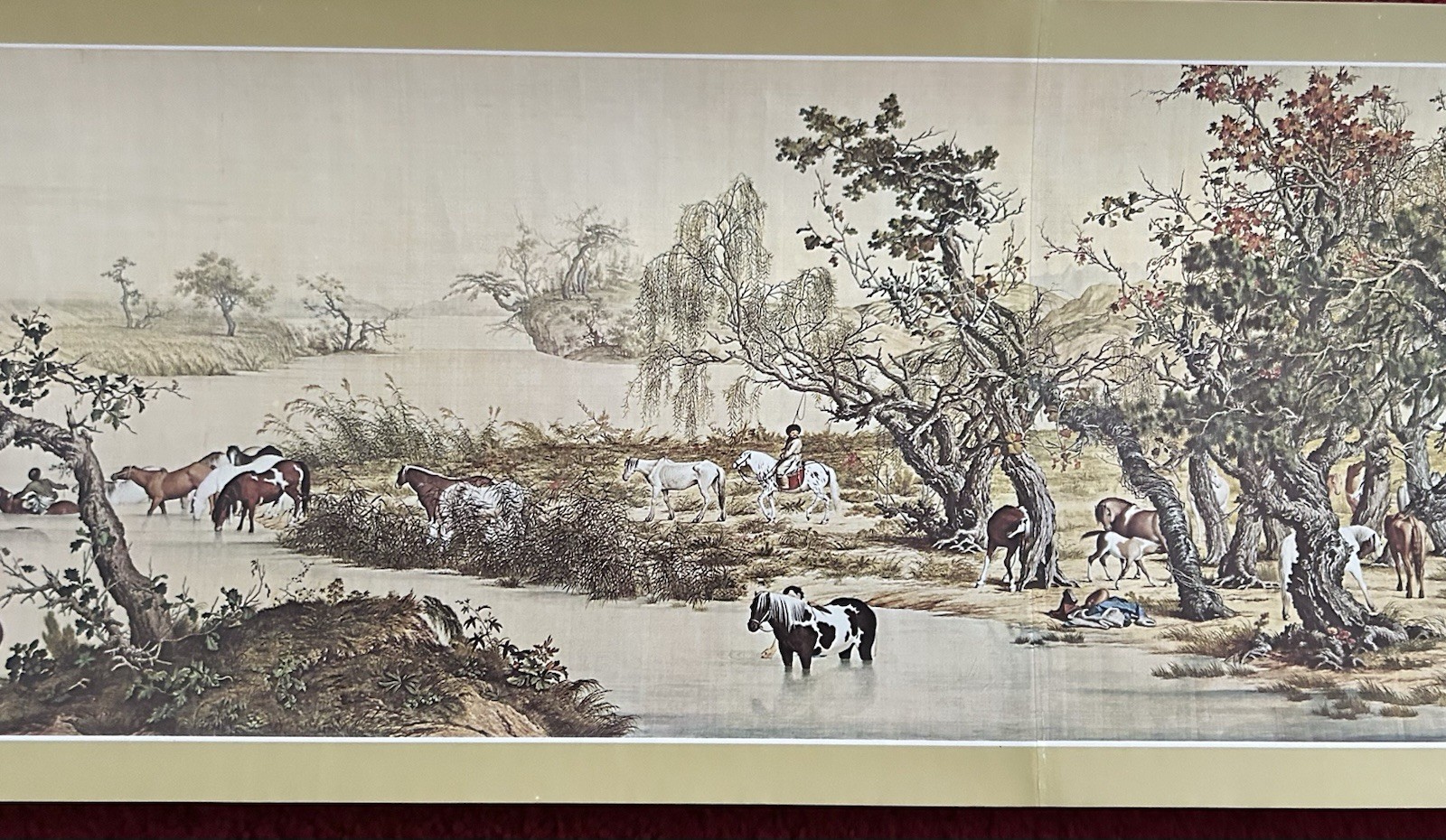 VTG One Hundred Stallions by Lang Shih-Ning (G. Castiglione) 9ft Scroll Replica
