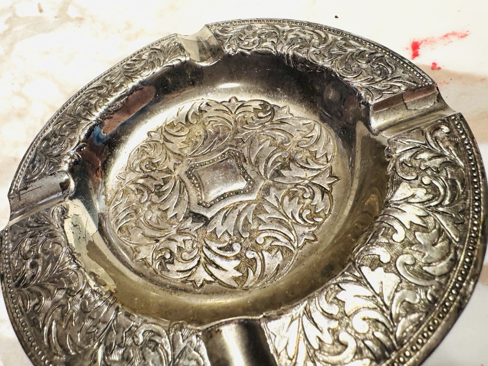 Repoussé Silver Plate Ashtray Dutch Style 5.5” Vintage 1930’s