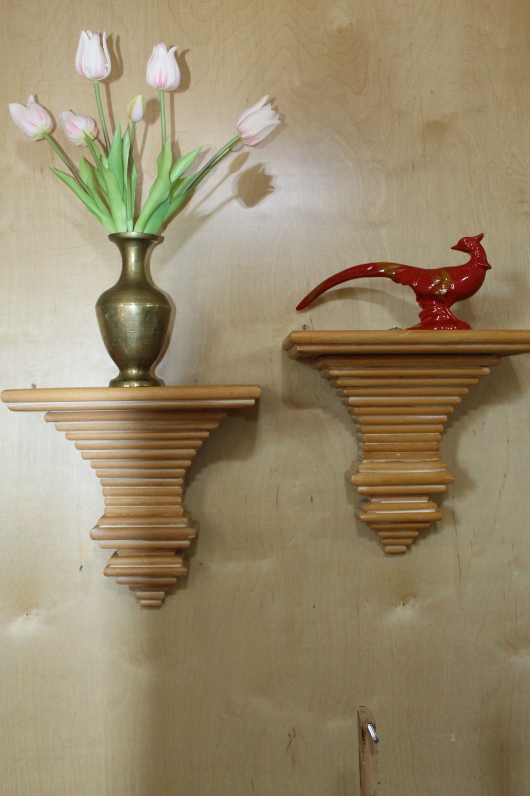 Pair of Vintage MCM Wood Corbel Wall Shelf Shelves 14” x 14.5” wide
