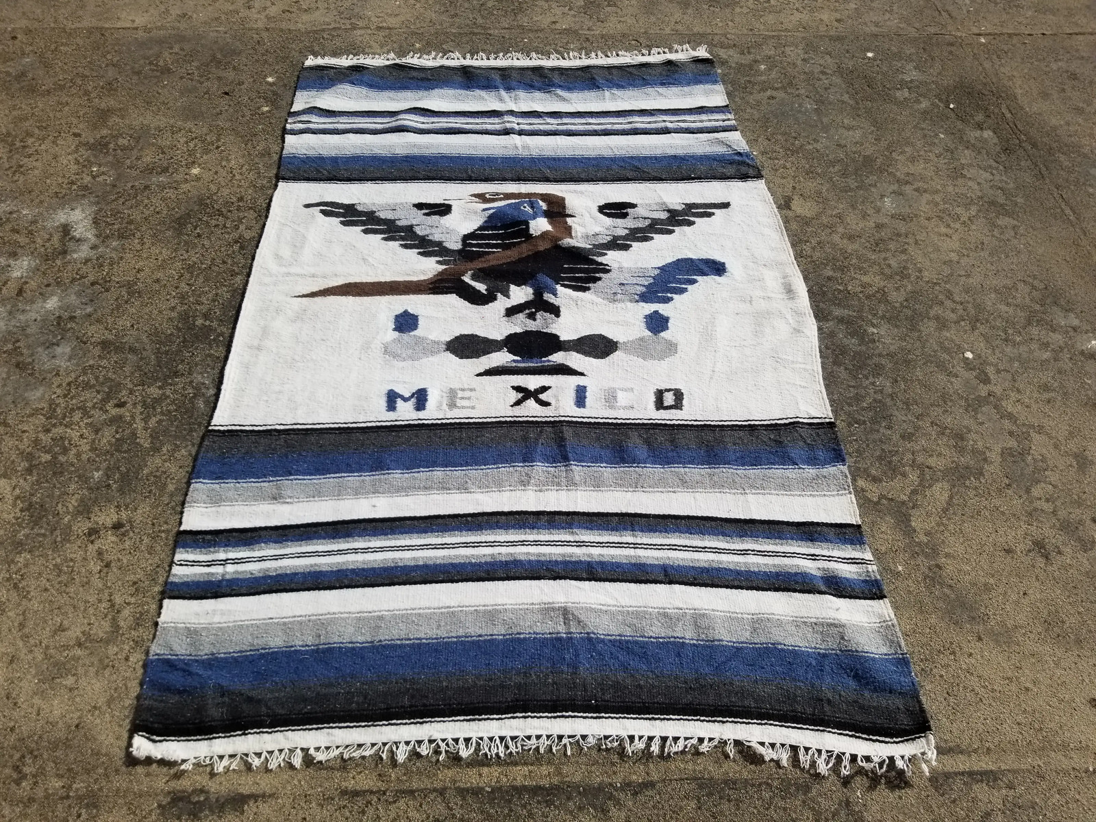 Vintage Traditional Handmade Mexican Serape Wool Multicolor Kilim 6.3×3.9 ft