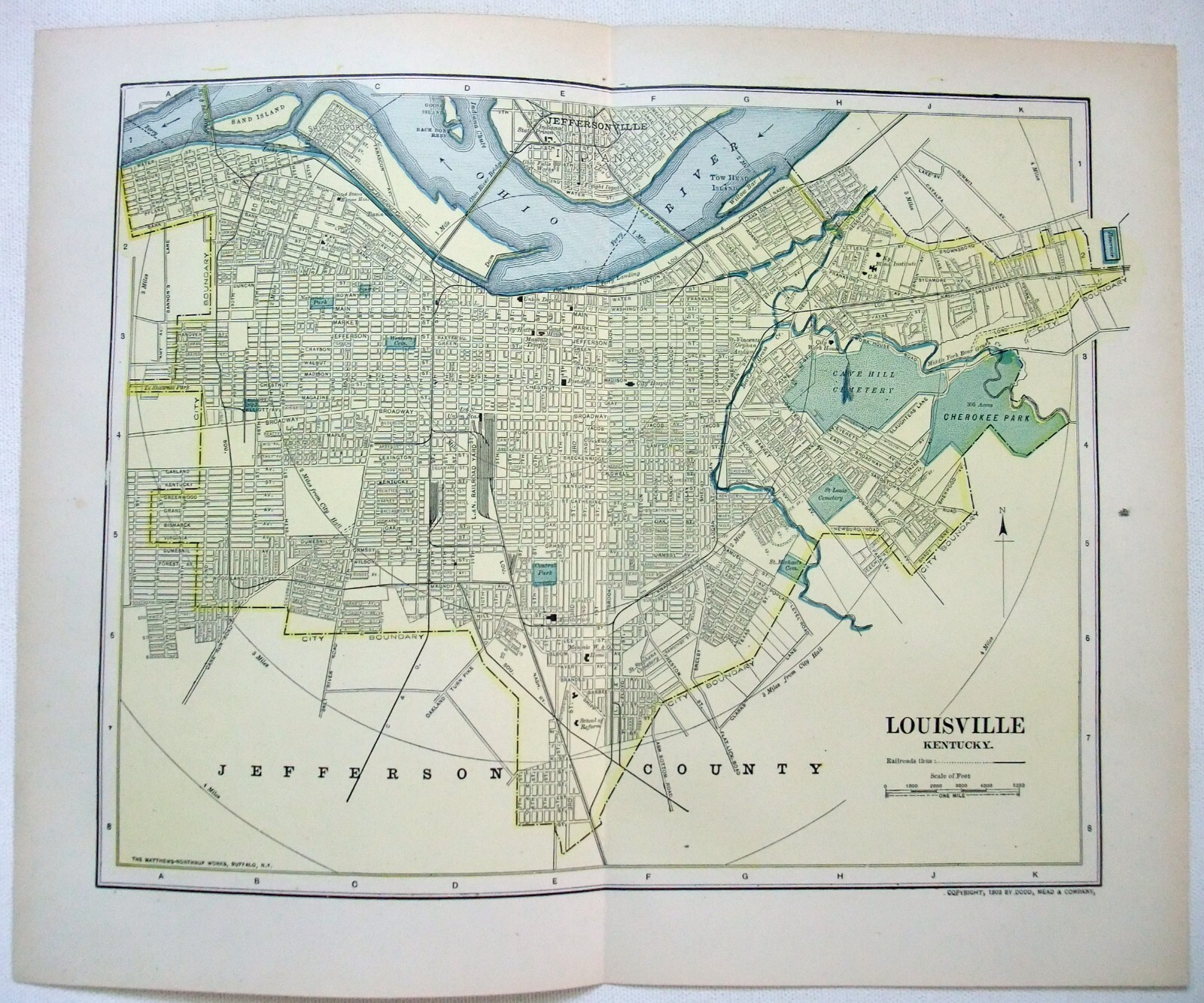 Louisville, KY – Original 1903 Dated City Map by Dodd Mead & Company. Antique