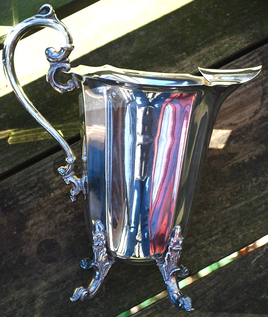 Antique SILVER PLATED PITCHER W/ ICE LIP Holloware A.COHEN & SONS Footed Ornate