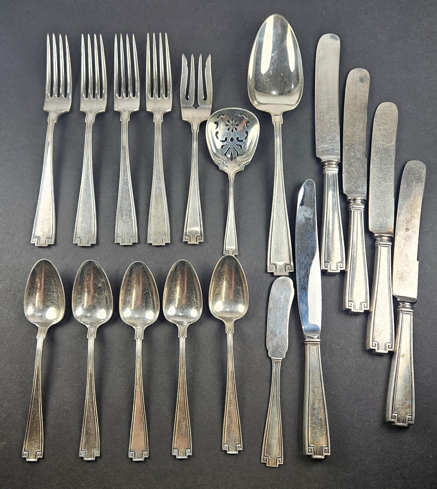 13pc 438g Gorham Etruscan Sterling Silver Flatware Lot – plus 5 Knives