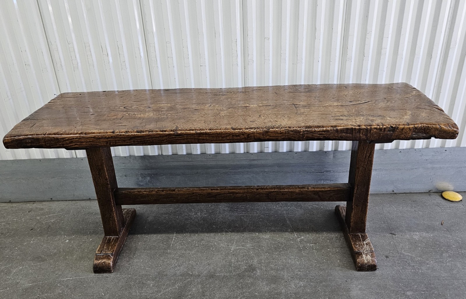 Early 18th Century Antique French Single-Plank 70 in Oak Trestle Refectory Table