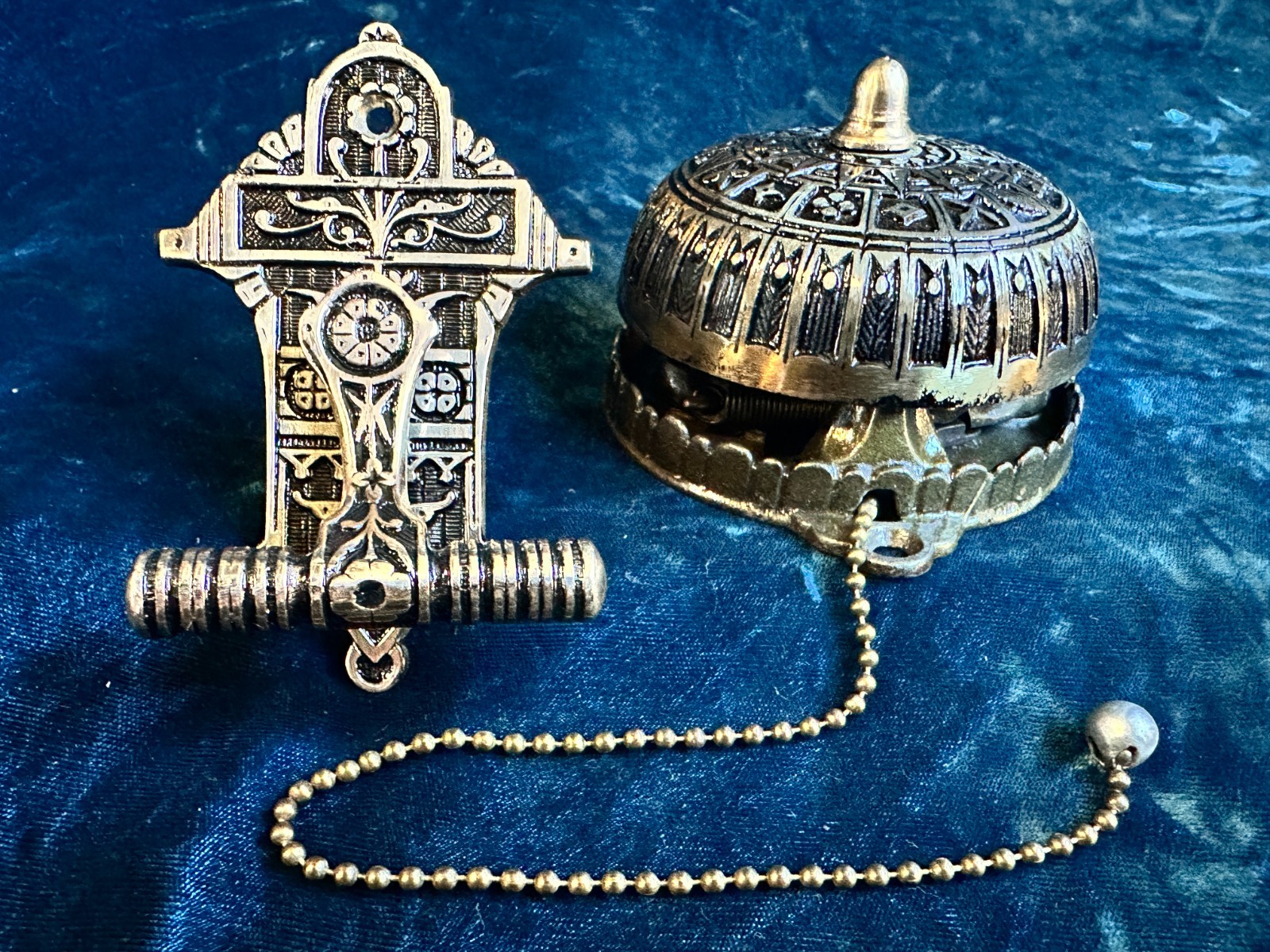 Antique Victorian Sargent Eastlake Ornate Mechanical Doorbell Pull & Lever WORKS