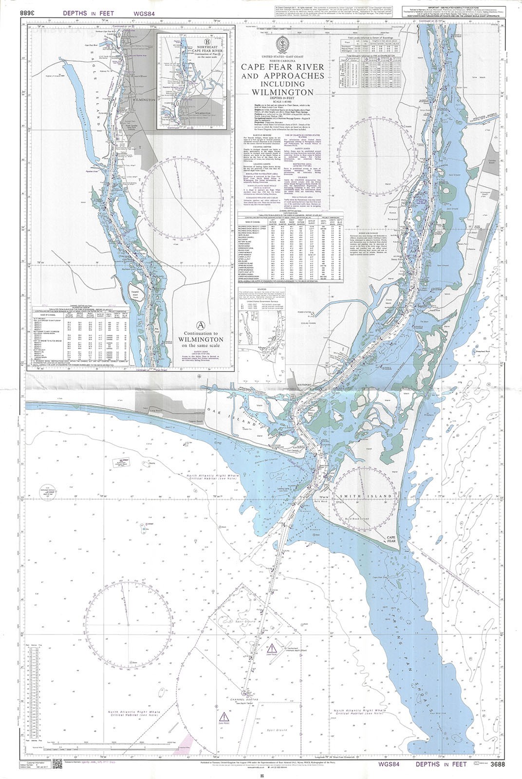 3688 Cape Fear River Approaches Wilmington US East Coast Chart Map WallAdmiralty