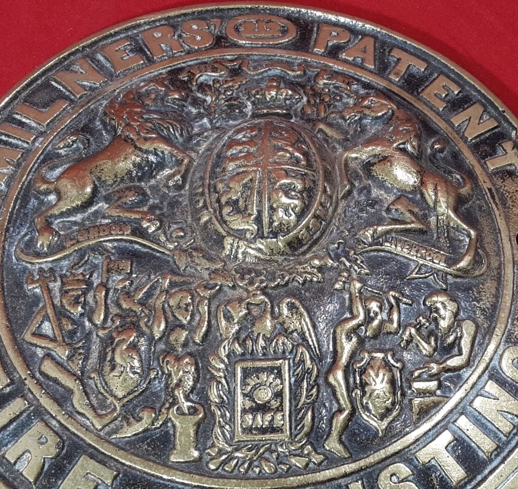 Antique Solid Brass Milners Fire – Resisting Safe Plaque ‘212’ 8 inches