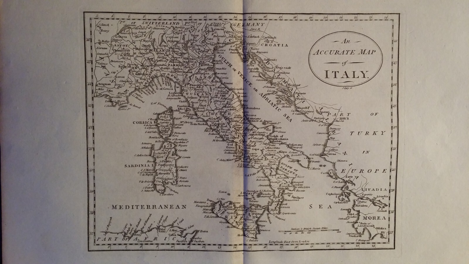 1783 ANTIQUE COPPER PLATE MAP – AN ACCURATE MAP OF ITALY – JOHN CARY