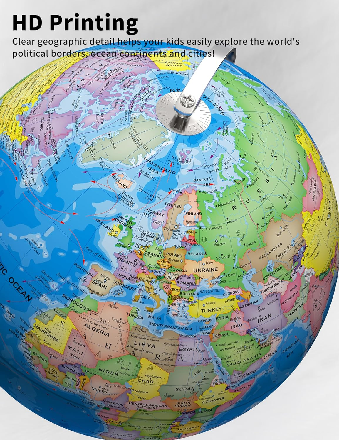 13-Inch Educational World Globe with Metal Base and Colorful HD Map
