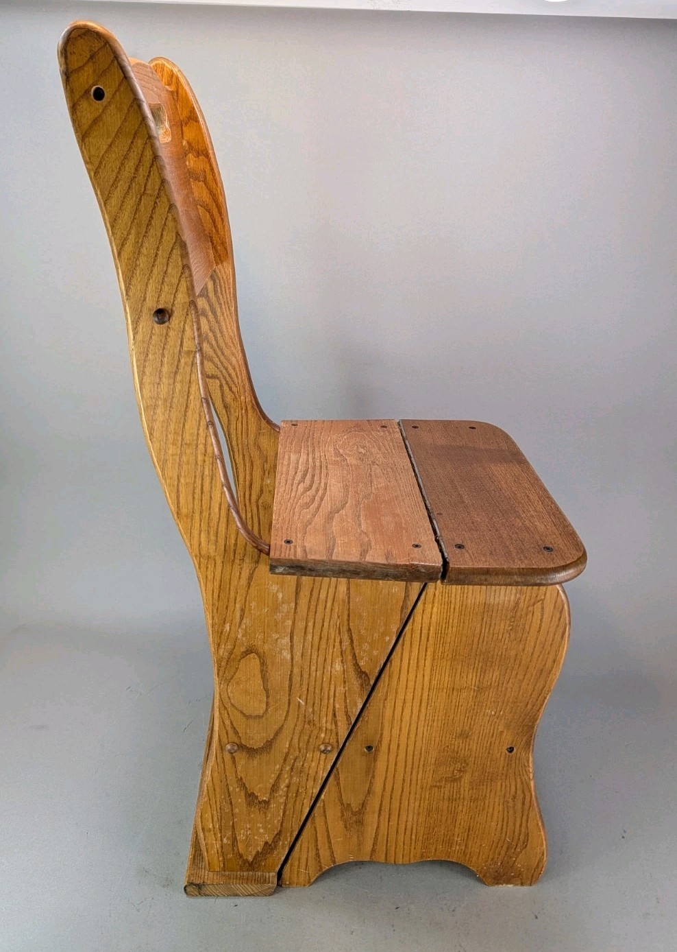 Vintage Wooden Folding Library Convertible Chair Ladder Rustic Step Stool Oak