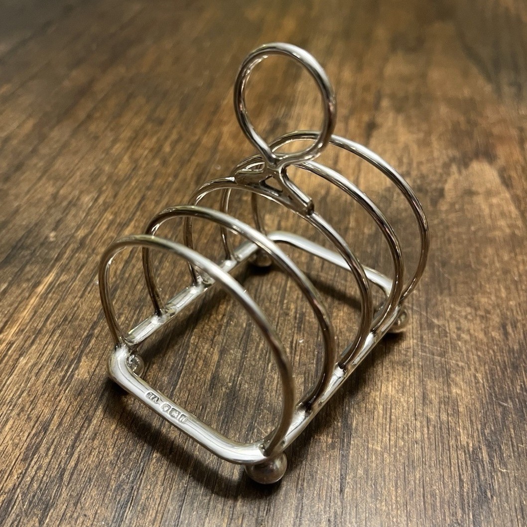 Small English Sterling Silver Toast Rack, Atkin Brothers, Sheffield, 1955