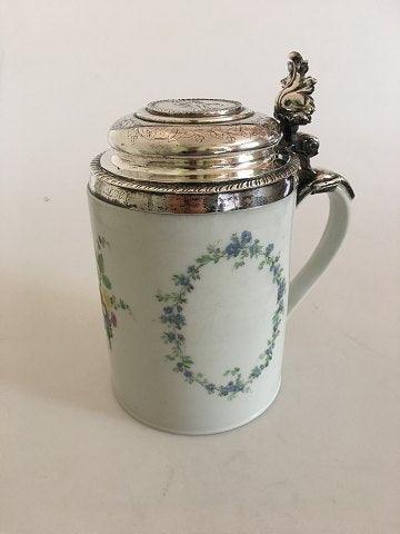 Royal Copenhagen Mug from 1790-1810 with Silver Lid Ornamented with a Religious