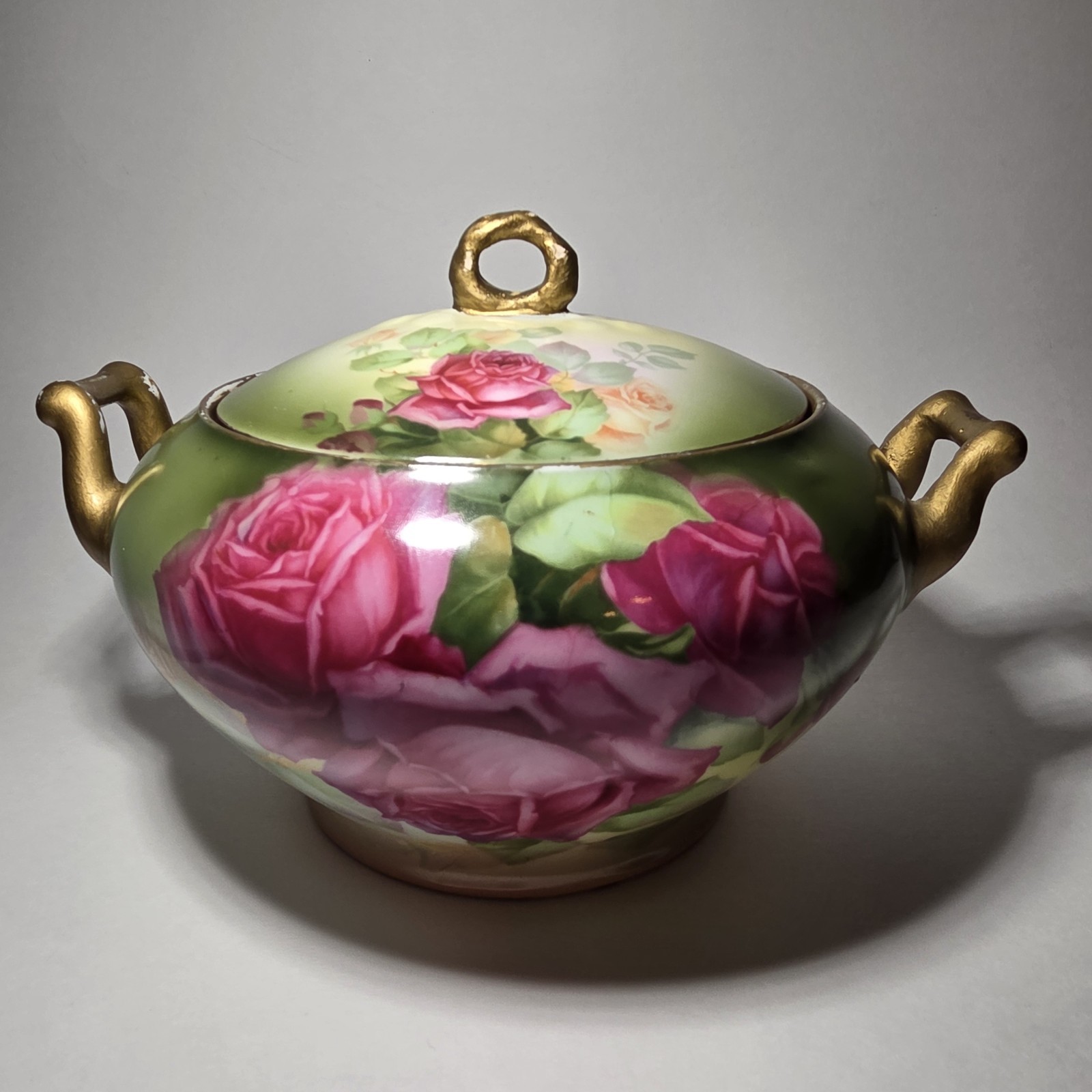 Antique Thomas Bavaria Covered Dish Biscut Jar Signed E. Muller Hand Painted