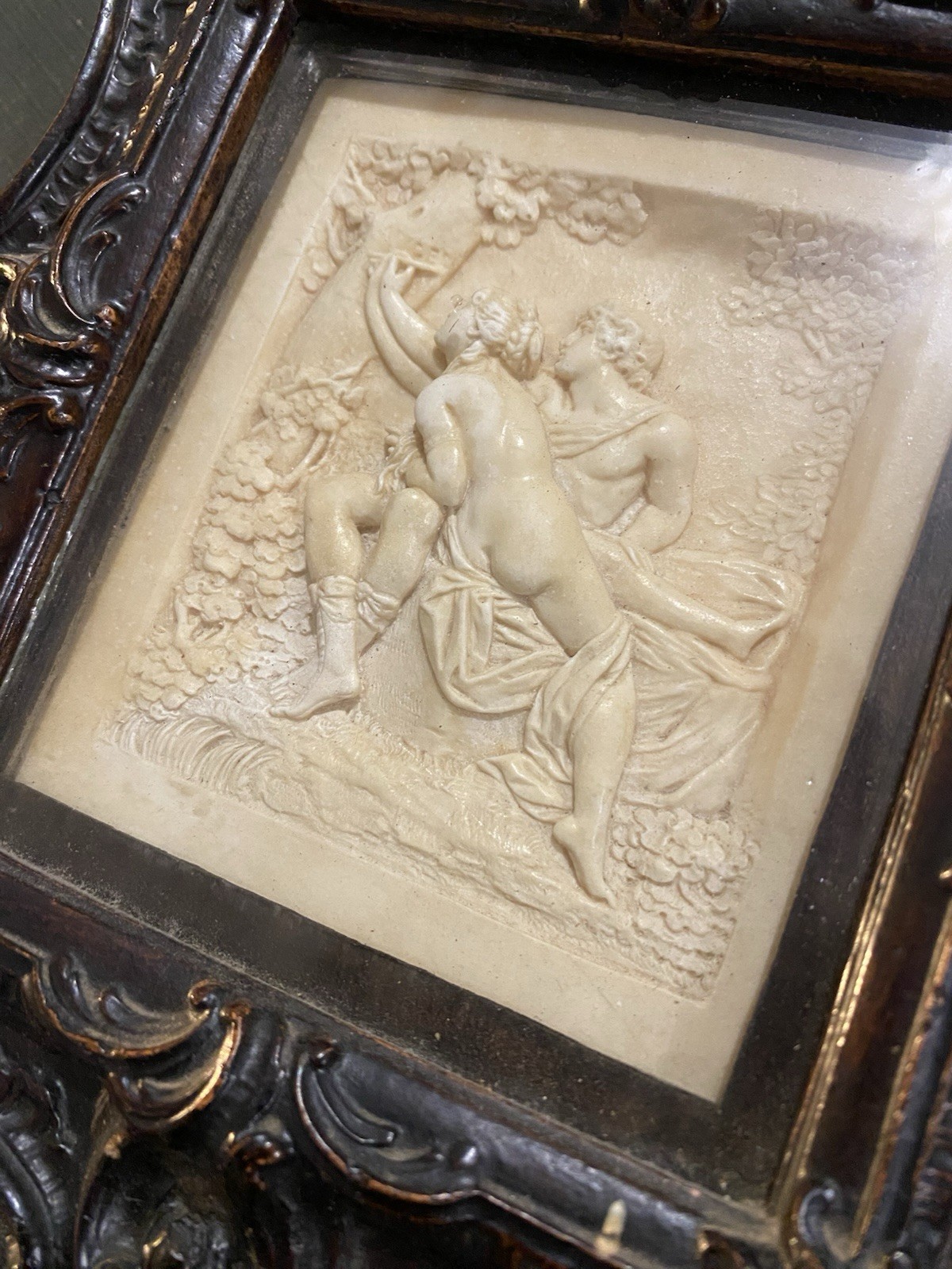 Antique Alabaster Bas Relief, 19th Century, Antique Frame, 20 x 20 Cm