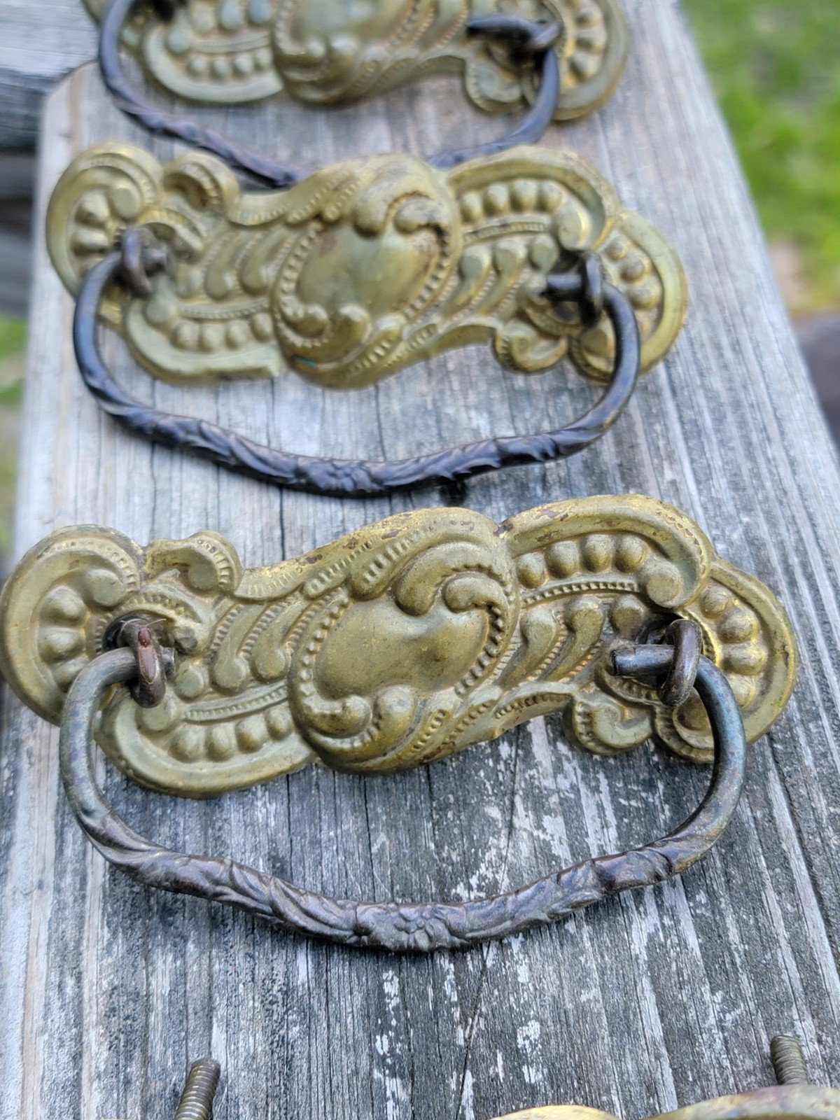Partial Vintage Set 5 Light Thin Stamped Antique Drawer Pulls Handles