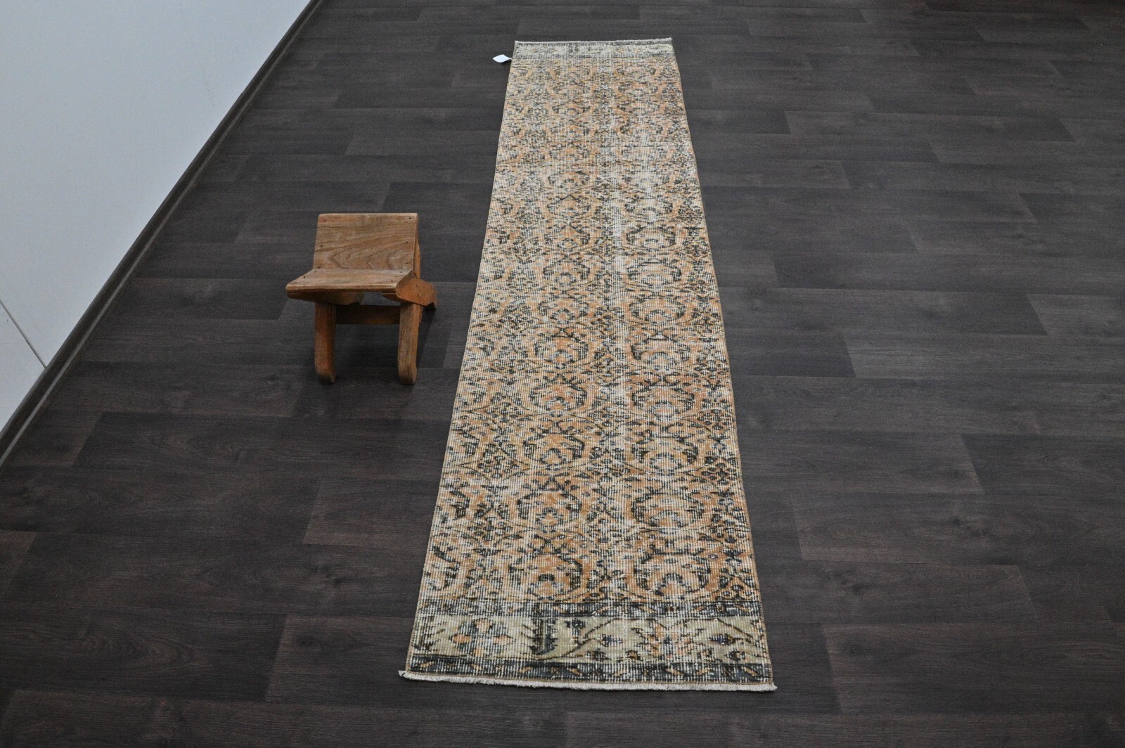Vintage Turkish Runner Rug 2x9ft Wool Anatolian Handmade Hallway Oushak ORANGE