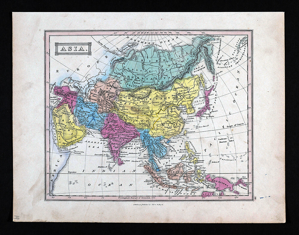 c. 1840 Ewing Antique Map Asia China Japan Korea Tibet India East Indies Arabia