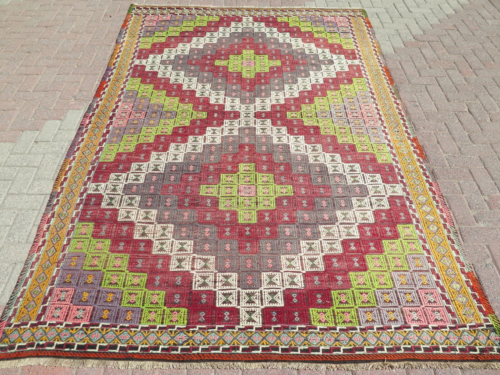 Turkish Large Kilim, Modern Rug, Embroidery Wool Kelim 81″x119″ Floor Rug Carpet