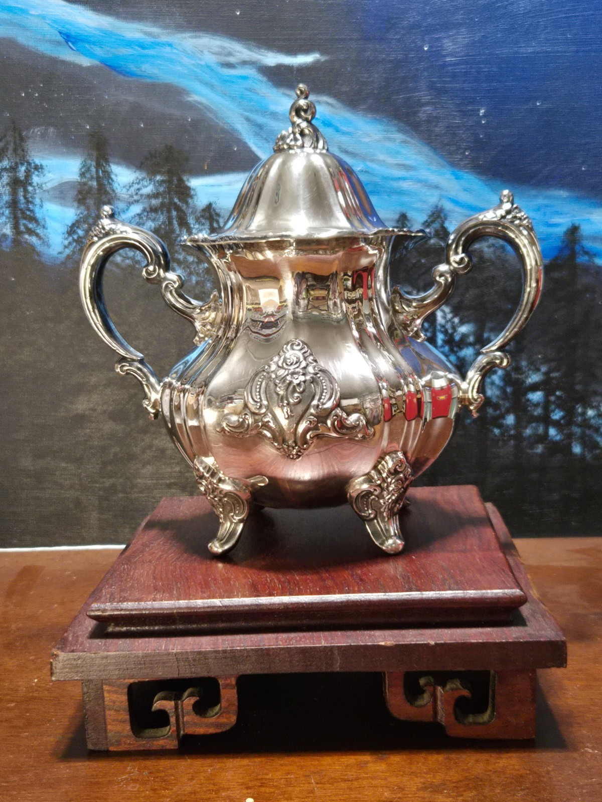 Poole E.P.C.A. Lancaster Rose 400 Silver Polished Tea /Sugar Bowl Estate Piece.