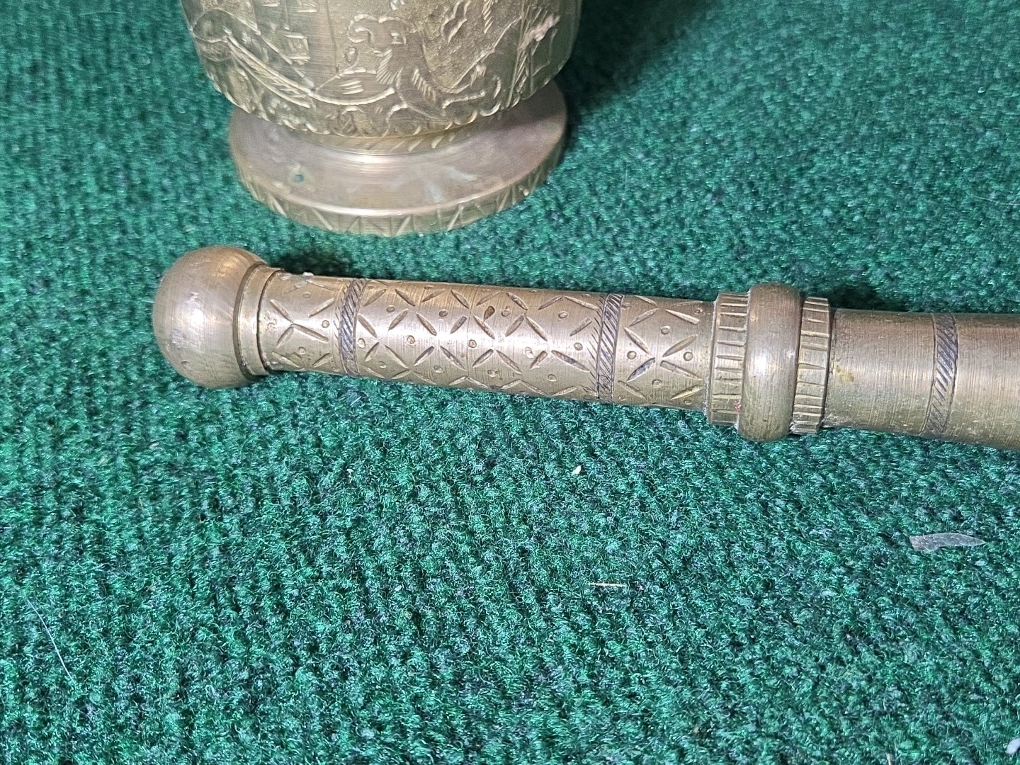 Vintage Etched Solid Brass Mortar and Pestle Heavy Apothecary 5.6 Pounds