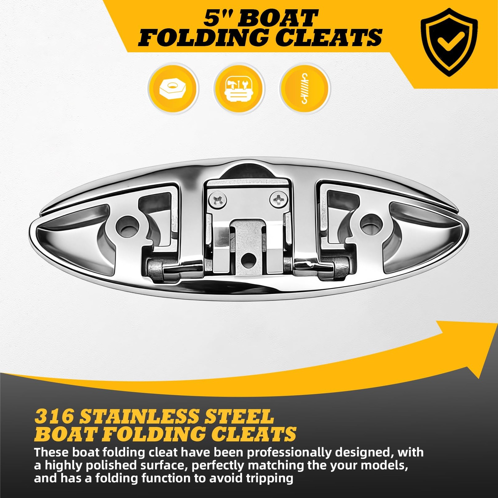 4-1/2″ 5″ 6″ 8″ Marine Boat Dock Cleats 316 Stainless Flip Up Cleats Folding …