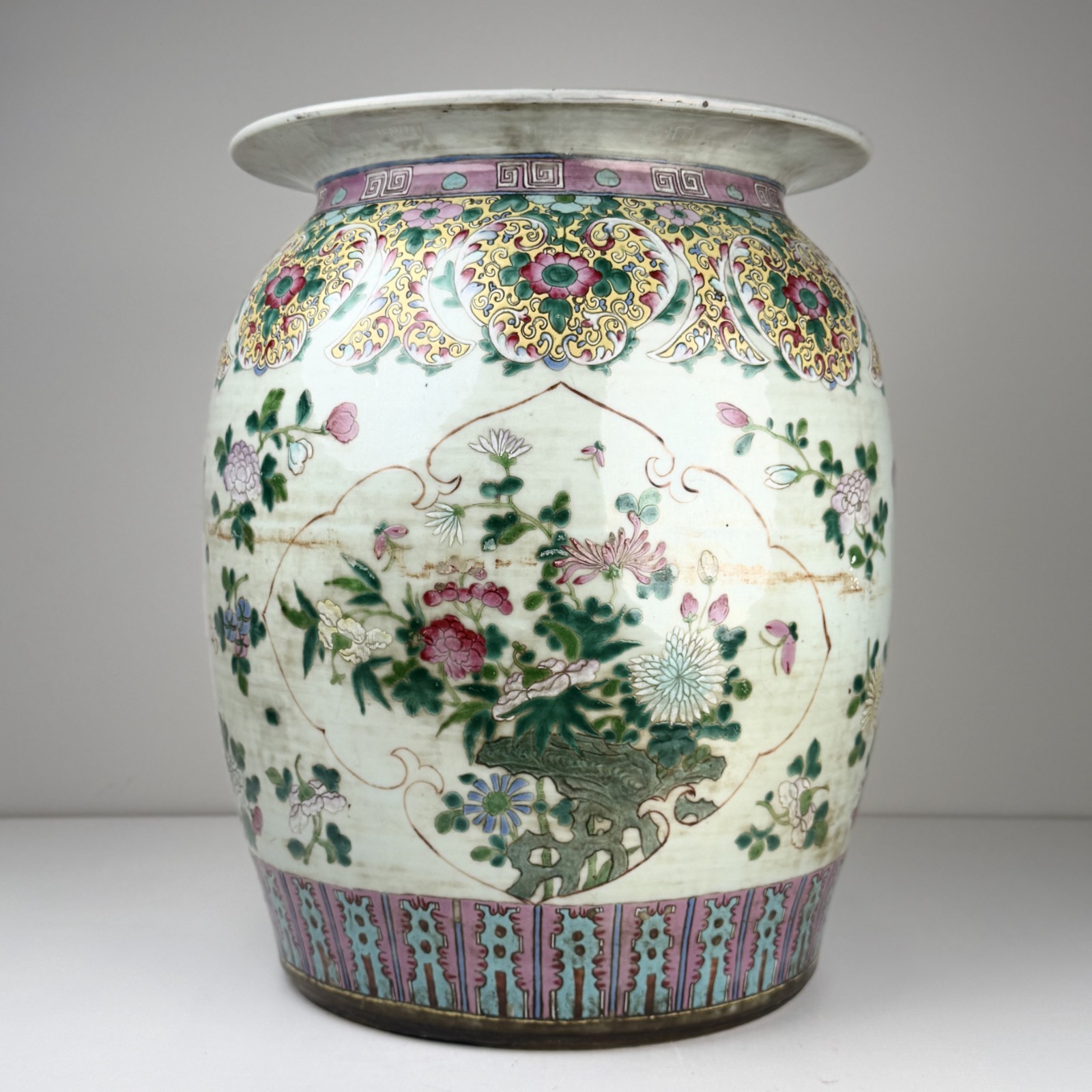 Antique Chinese Famille Rose Porcelain Garden Stool Barrel Seat Pheasant 17″