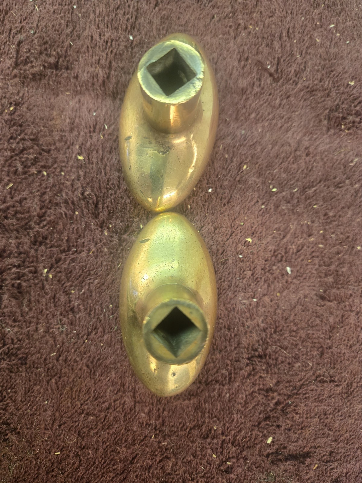 Vintage HEAVY Solid Ornate Oval Brass Door Knobs 1 lb+ 3/8 Square Hole