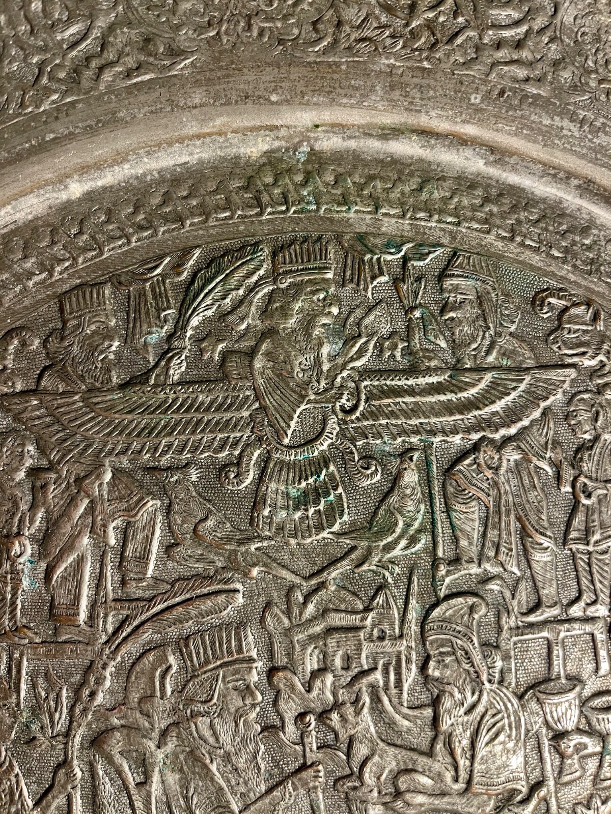 Late 19th Century Antique Middle Eastern Hand Engraved Copper Tray 16″ Diameter