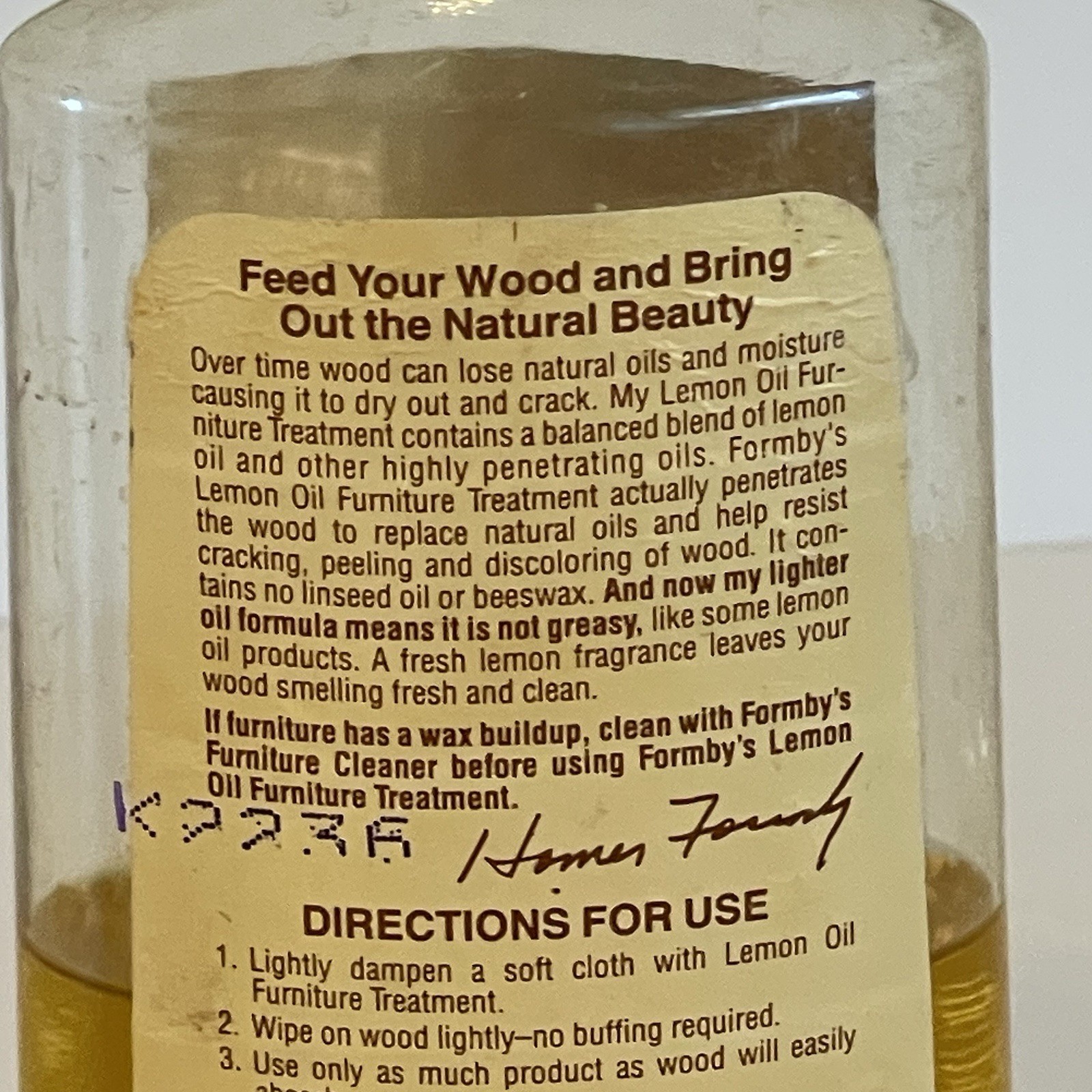 Formby’s Penetrating Lemon Oil Furniture Treatment Wood Cleaner 8 oz 50 % Full