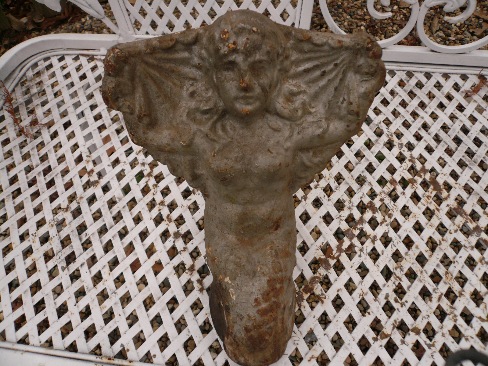 UNIQUE ANTIQUE CAST IRON RUSTY OLD ART NOUVEAU MERMAID STATUE ORNAMENT