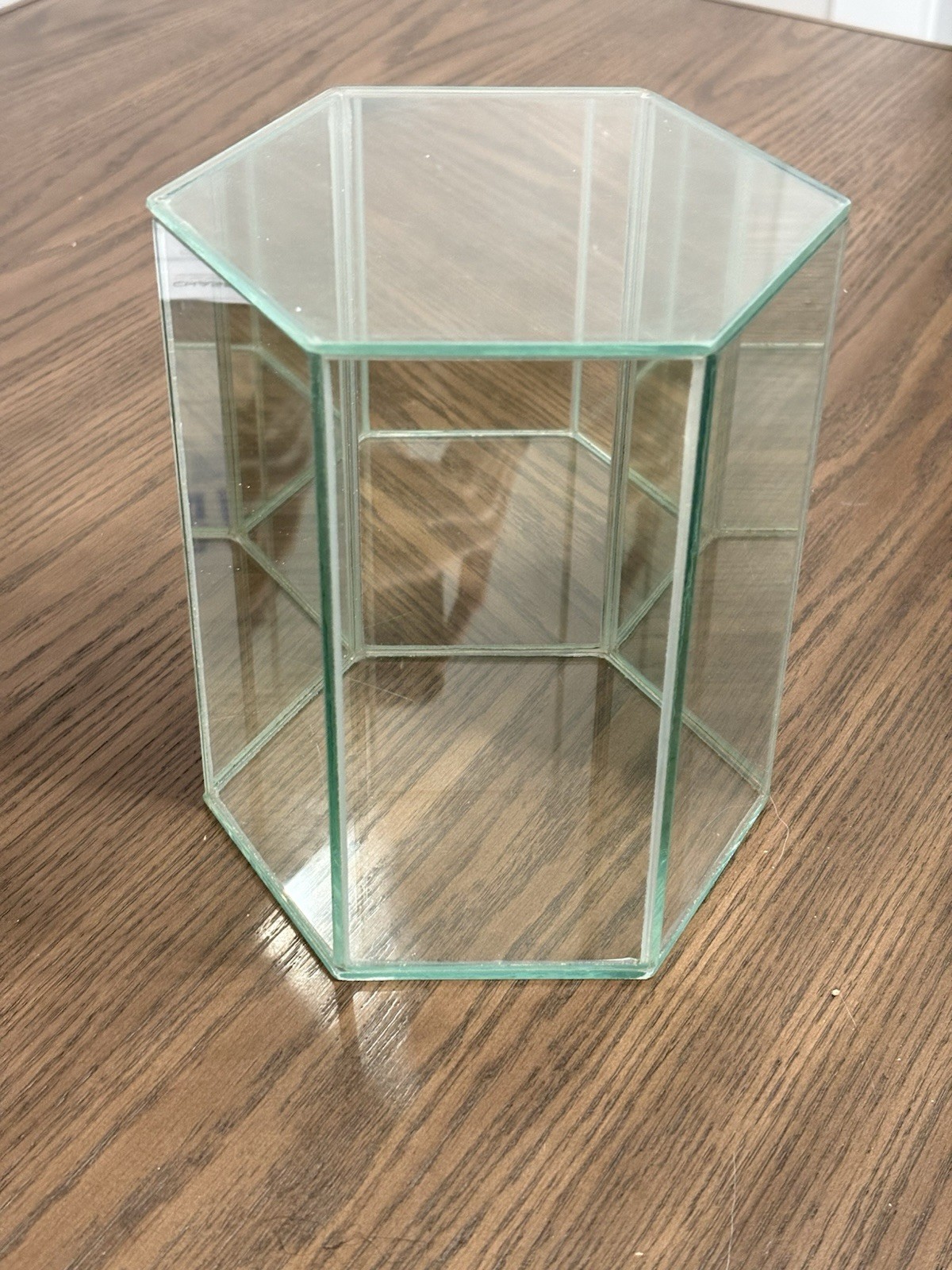 Vintage GLASS & Mirror DISPLAY CASE Hexagonal 7.5×6.5×6″ CURIO CABINET Tabletop